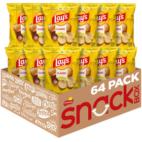 Lay's Classic potato chips bag front with crisp, iconic flavor for snacktime