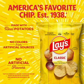 Lay's Classic chips fried in sunflower oil delivering light, crispy texture