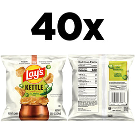 Lay's Kettle Cooked Jalapeño Chips Bag Open — convenient snacking on the go.