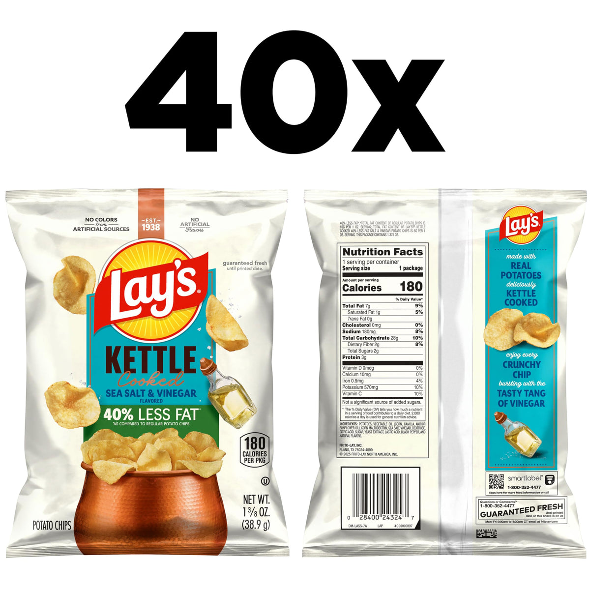 Lay's Kettle Cooked chips close-up shows thick crunch and tangy flavor.