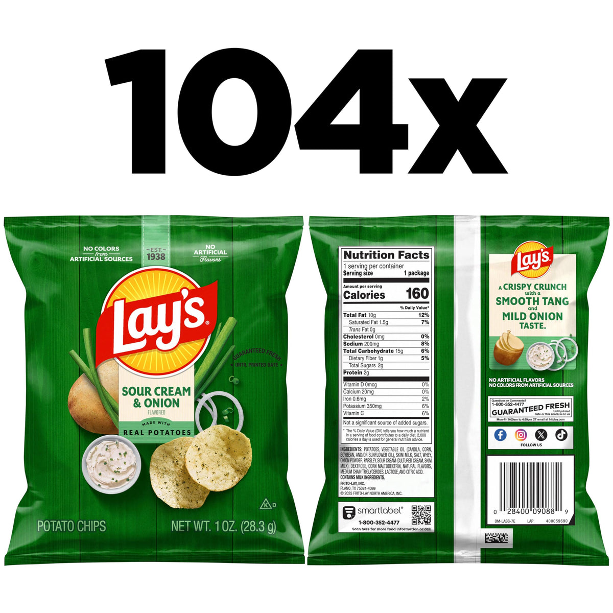 Lay's Sour Cream & Onion close-up showing crispy texture and tangy flavor.