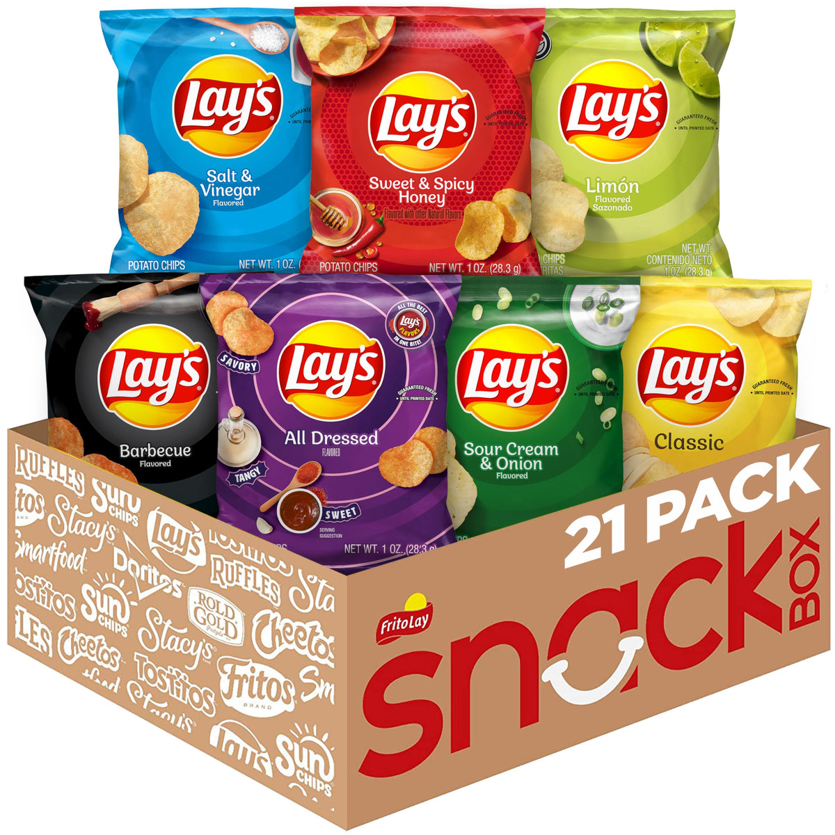 Lay's Variety Pack All Dressed chips on display, ideal for sharing at gatherings.