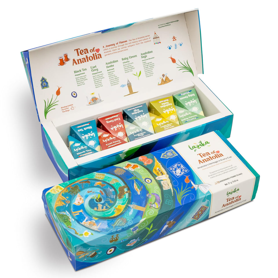 LAZIKA tea sampler in a luxurious gift box, ideal for gifting.