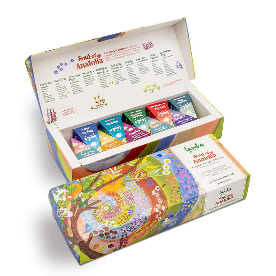 Lazika Tea Sampler gift box, elegant packaging ideal for gifting.