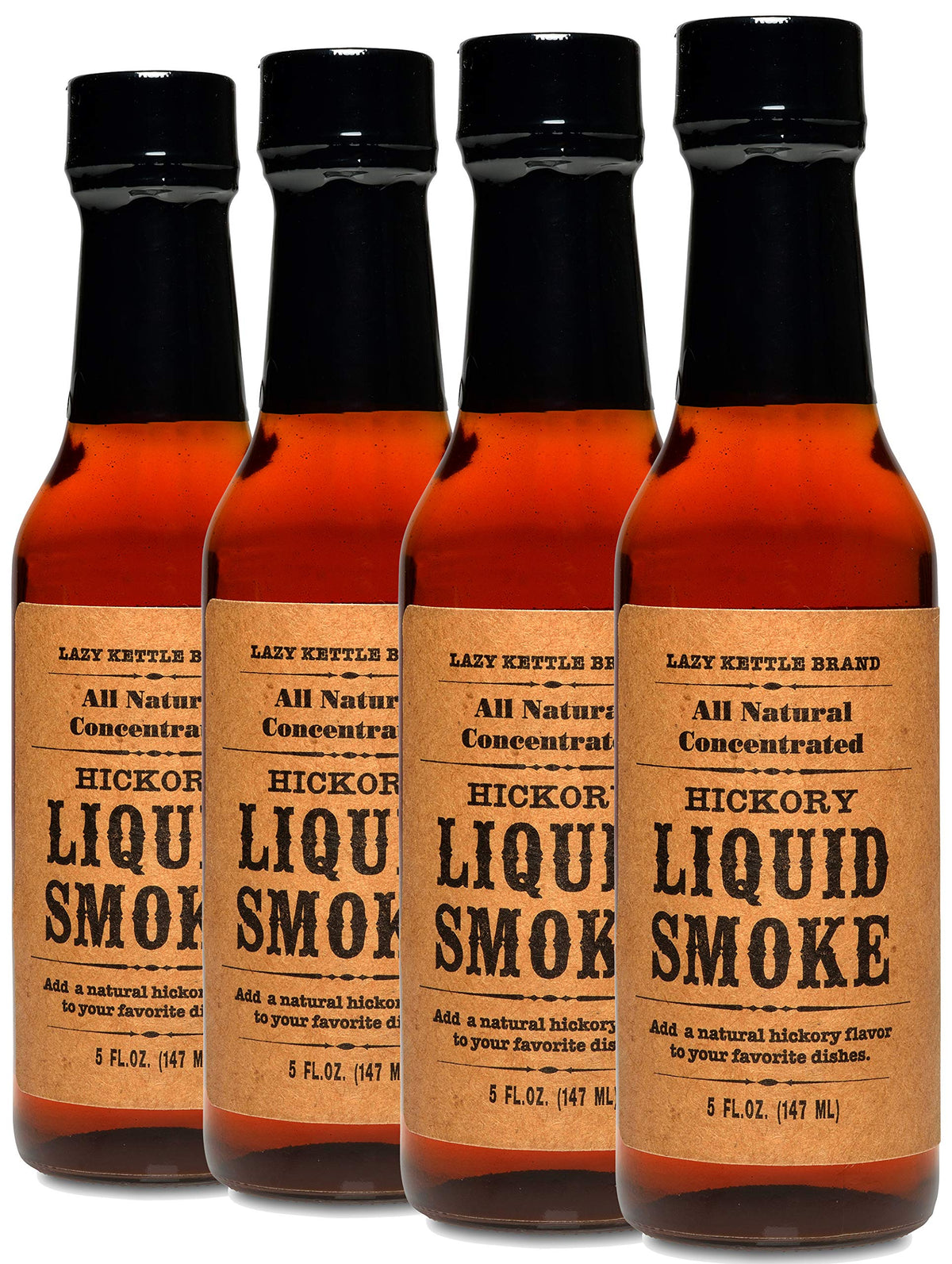 Lazy Kettle Hickory liquid smoke bottle showing smoky aroma for beef jerky