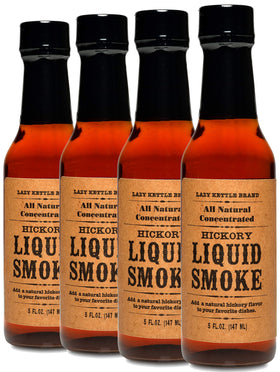 Lazy Kettle Hickory liquid smoke bottle showing smoky aroma for beef jerky