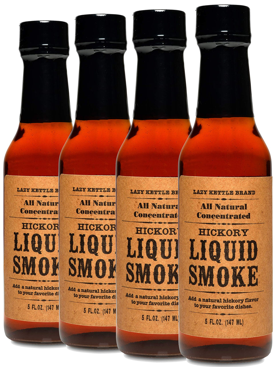Lazy Kettle Hickory liquid smoke bottle showing smoky aroma for beef jerky
