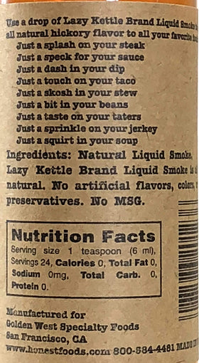 Lazy Kettle Hickory liquid smoke bottle elevates sauces and dressings
