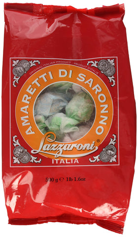 Lazzaroni Amaretti refill bag close-up for pantry convenience.