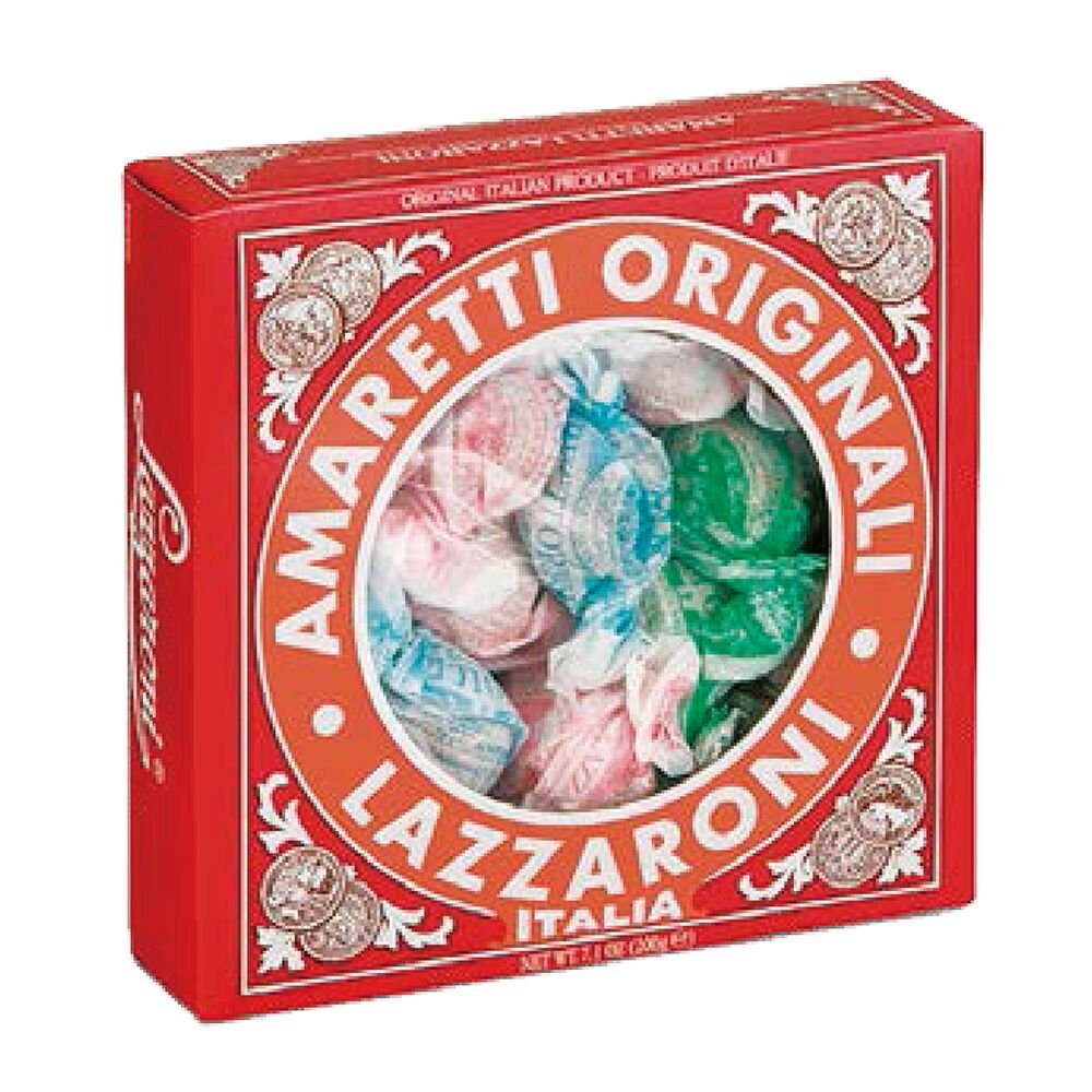 Lazzaroni Amaretti di Saronno 7oz pack shot; crisp almond cookies ideal for gifting