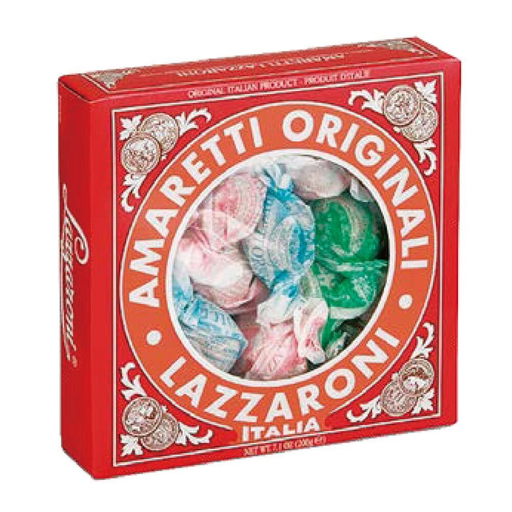 Lazzaroni Amaretti di Saronno 7oz pack shot; crisp almond cookies ideal for gifting