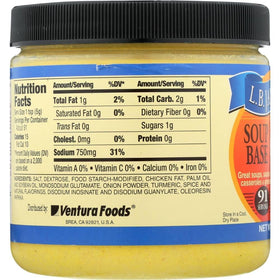 L.B. Jamison's soup base jar on kitchen counter, ideal for soups and gravies.