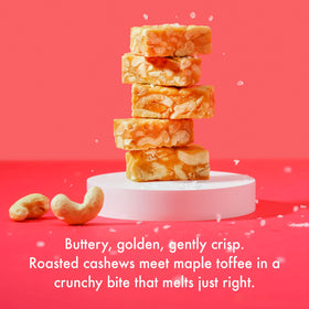 Le Foöd Co Nuts Knock cashews, butter and maple close-up emphasizing wholesome ingredients.
