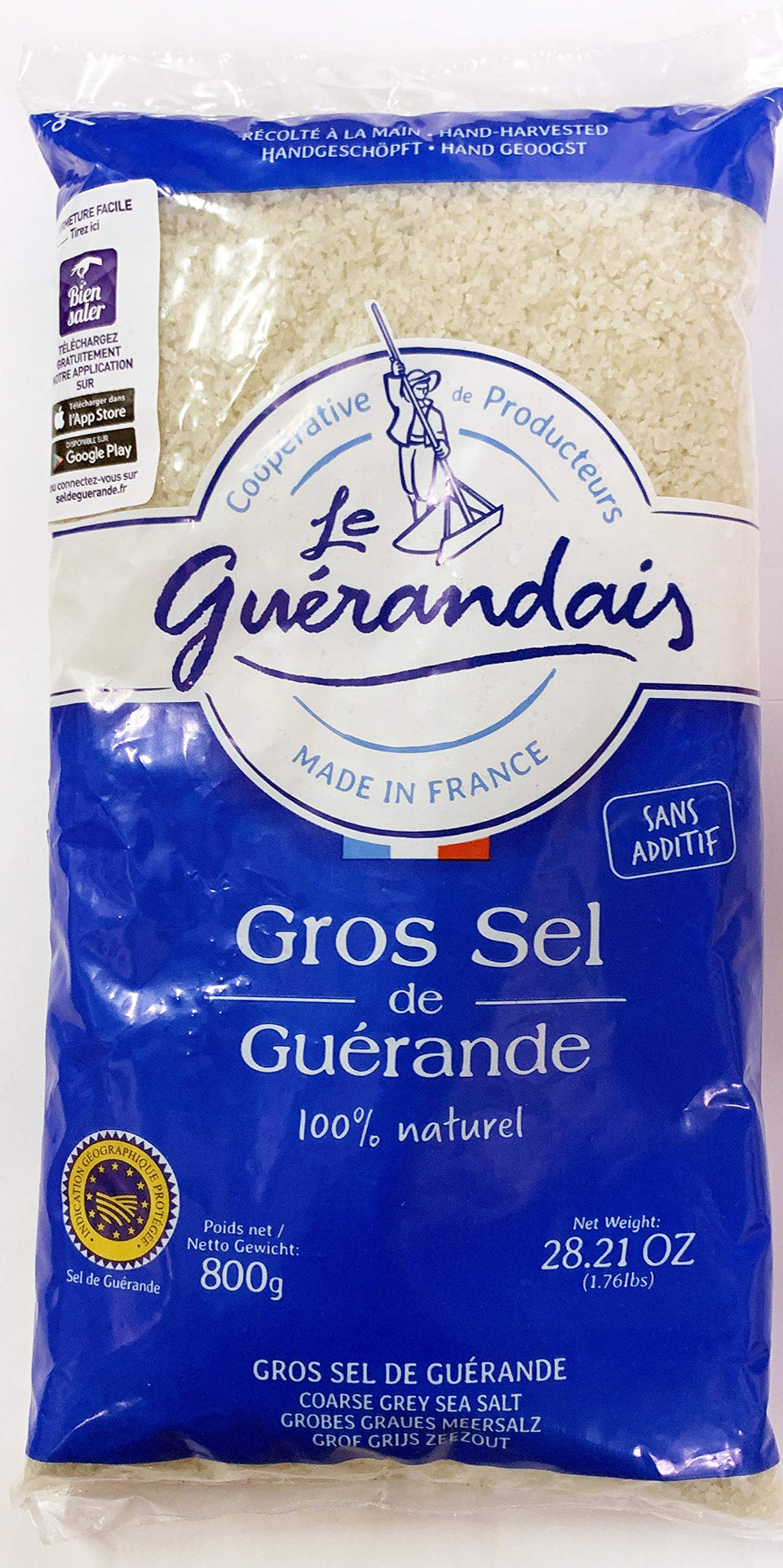 Le Guerandais coarse sea salt 28.21 oz bag for flavorful cooking and finishing.