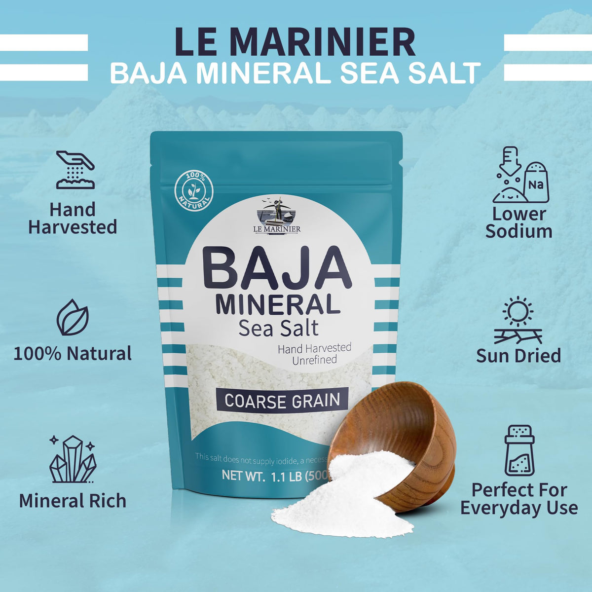 Le Marinier Baja salt crystal closeup reveals mineral-rich texture for gourmet seasoning