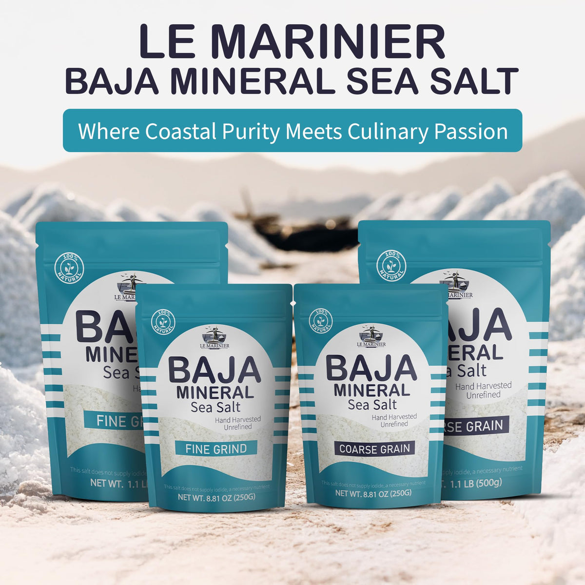 Le Marinier Baja salt in use on prepared dish adds texture