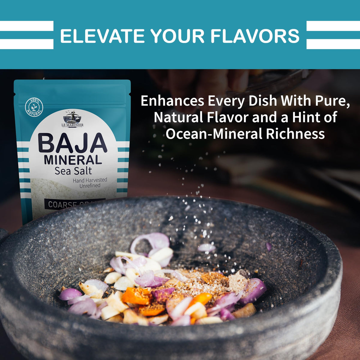 Le Marinier Baja salt packaging on shelf communicates authenticity and premium quality
