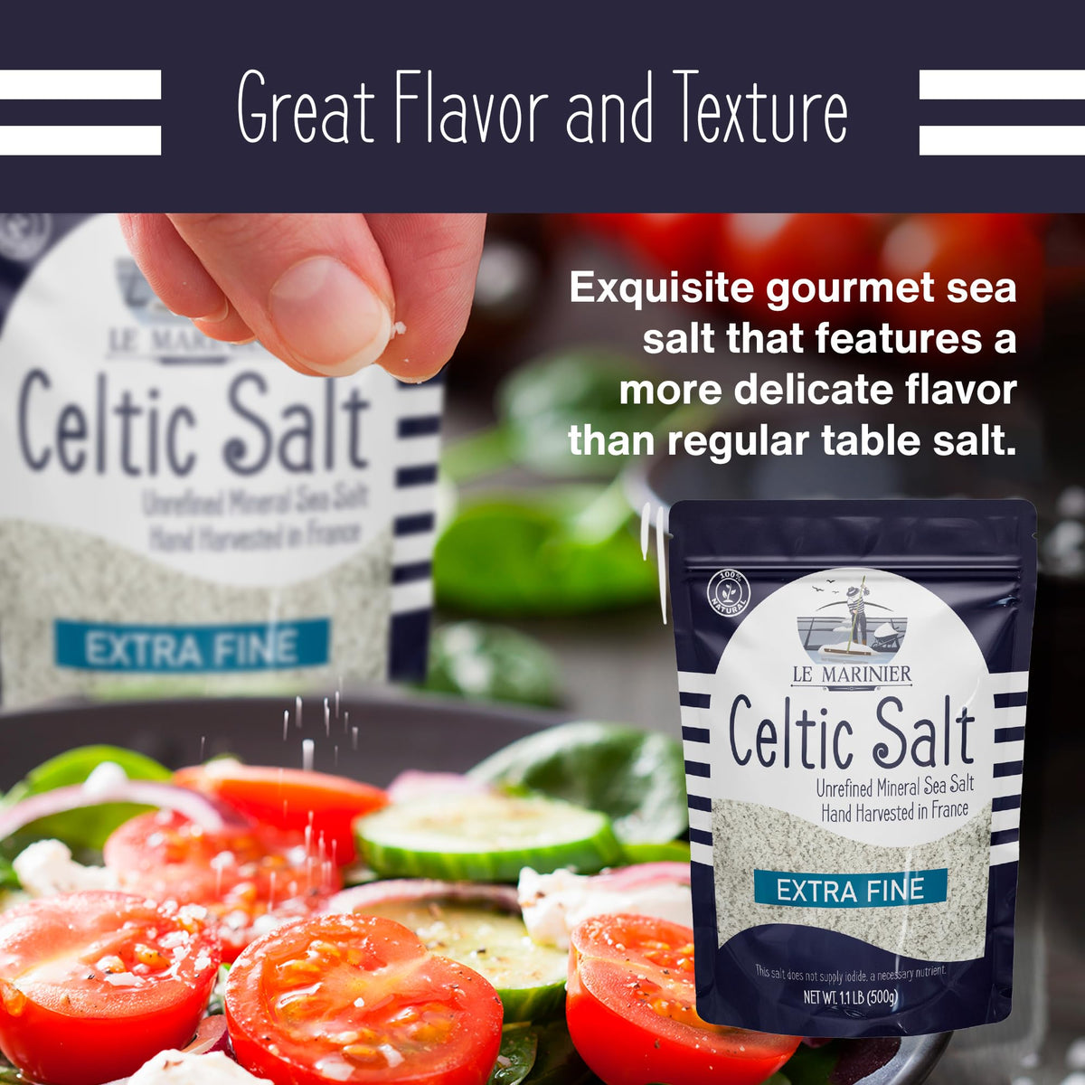 LE MARINIER Celtic Salt crystals reveal moisture and mineral-rich texture