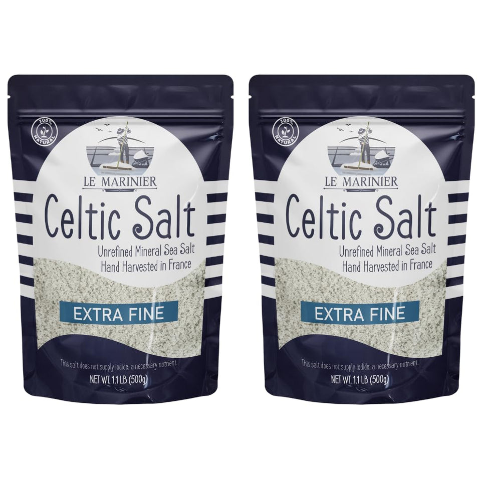 Le Marinier Celtic Salt extra-fine pack of 2 bags, ideal for everyday seasoning.