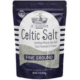 Le Marinier Celtic Salt fine-ground bottle close-up for delicate seasoning