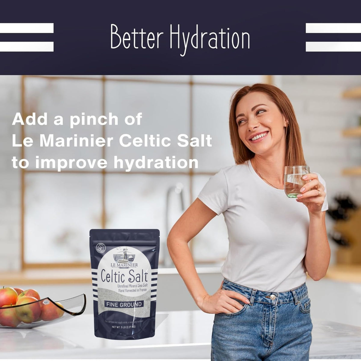 Le Marinier Celtic Salt French origin salt offering clean flavor and mineral support for meals.