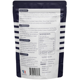 Le Marinier grey coarse salt crystals close-up, highlighting mineral-rich texture for richer flavor.