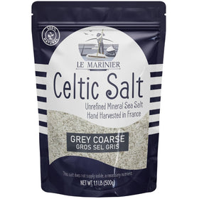 Le Marinier Celtic salt grey coarse packaging shown, ideal for everyday seasoning and finishing dishes.