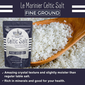 Le Marinier Celtic Salt mineral-rich crystal closeup emphasizes minerals useful for hydration and flavor.