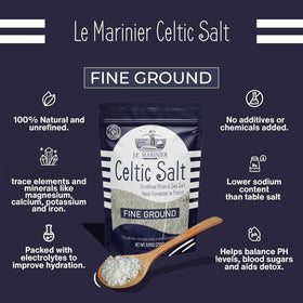 Le Marinier Celtic Salt texture closeup reveals subtle moist crystals for finishing dishes.
