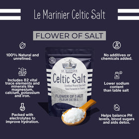 Le Marinier Fleur de Sel hand harvest marsh salt crystals under sun for finishing dishes