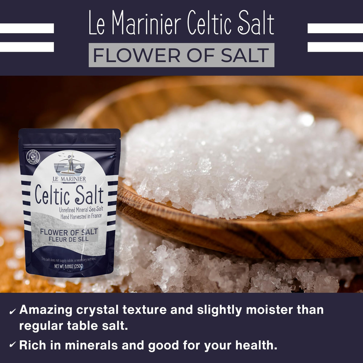 Le Marinier Fleur de Sel shaker with seafood dish
