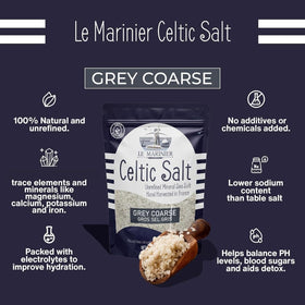 Le Marinier Grey Coarse salt pour demonstrating precise seasoning