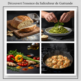 Le Saliculteur de Guerande glass jar on kitchen counter for everyday seasoning.