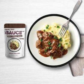 Le Sauce & Co premium brown gravy with caramelized onions for steak