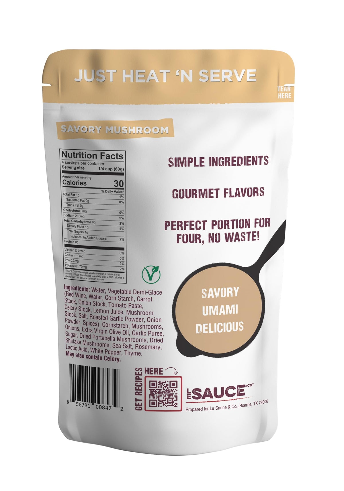Le Sauce & Co Savory Mushroom Gravy poured over steak for restaurant-like flavor