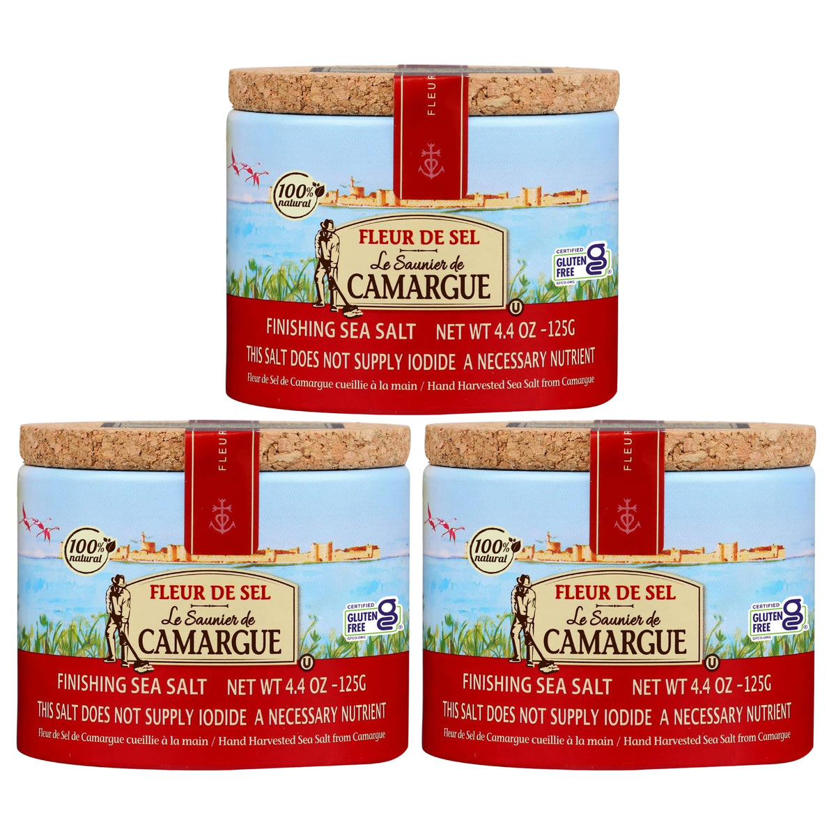 Le Saunier De Camargue Fleur de Sel bottle closeup for finishing dishes