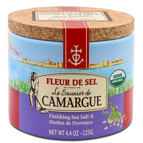Le Saunier De Camargue Fleur De Sel bottle with cork top enhances finishing flavor