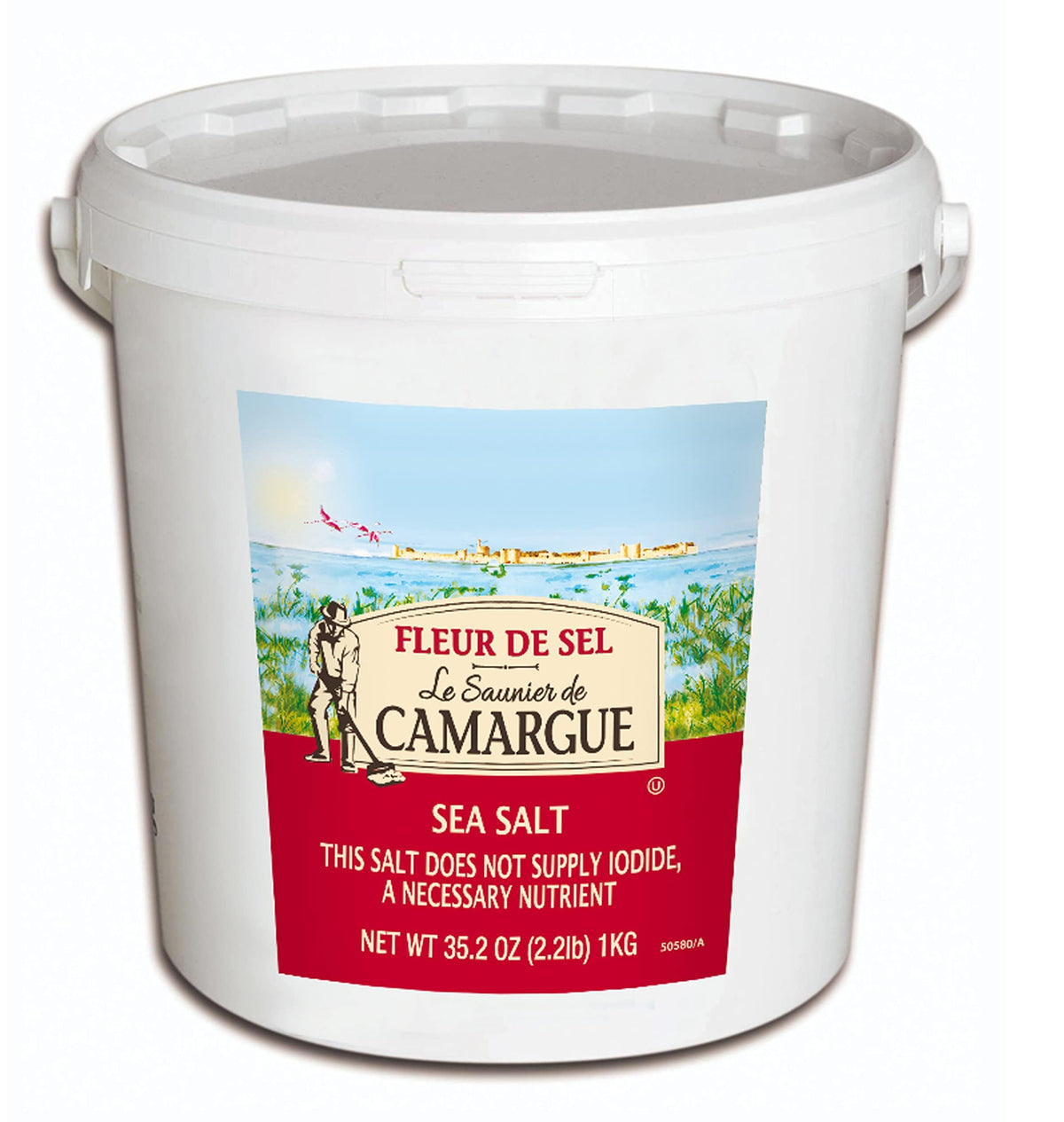 Le Saunier De Camargue Fleur de Sel bottle with cork top for elegant table seasoning.