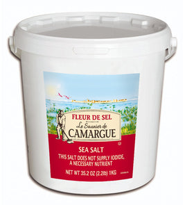 Le Saunier De Camargue Fleur de Sel bottle with cork top for elegant table seasoning.
