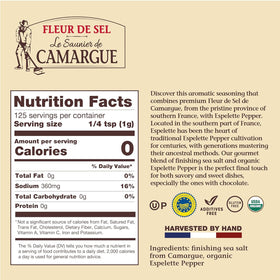 Le Saunier de Camargue Fleur de Sel Espelette Chili dusting steak for subtle heat.