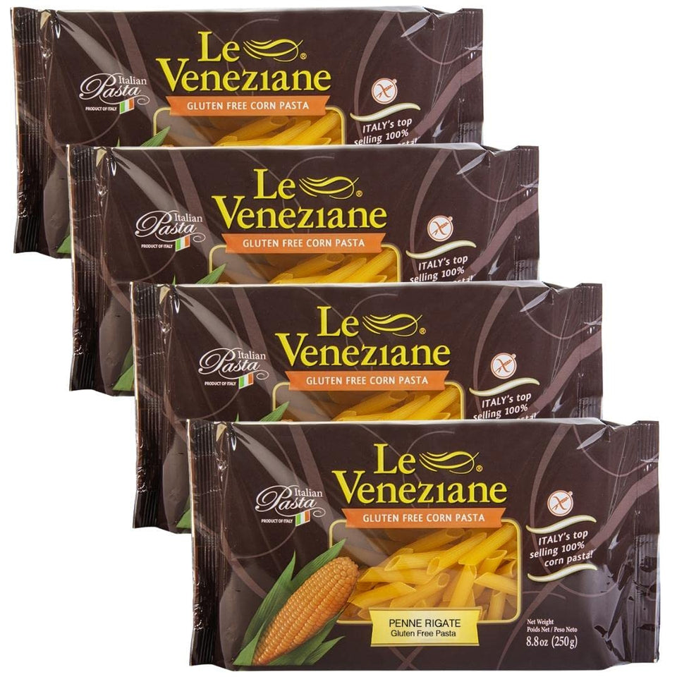 Le Veneziane gluten-free penne rigate packaging ready for quick weeknight meals.