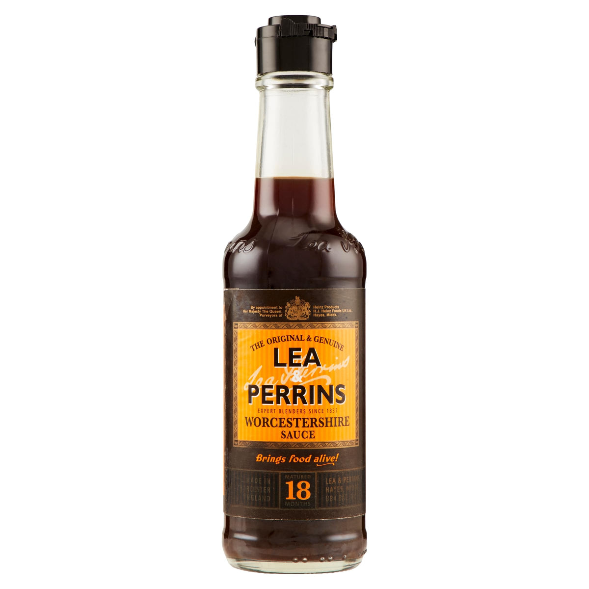 Lea & Perrins Worcestershire Sauce bottle pour adds depth to stews and stir-fries.