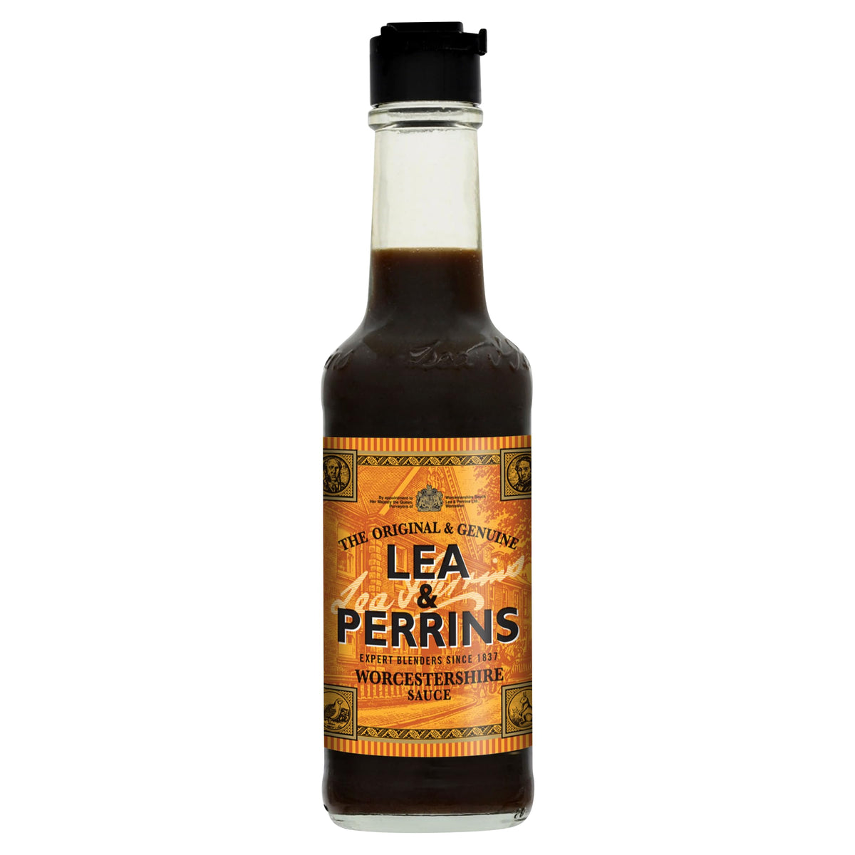 Lea & Perrins Worcestershire Sauce bottle shows a rich color ideal for marinades