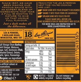 Close-up of the Lea & Perrins label highlights its premium ingredients