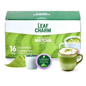 LeafCharm ceremonial-grade matcha pod closeup showing vibrant color and smooth texture for ritual prep.