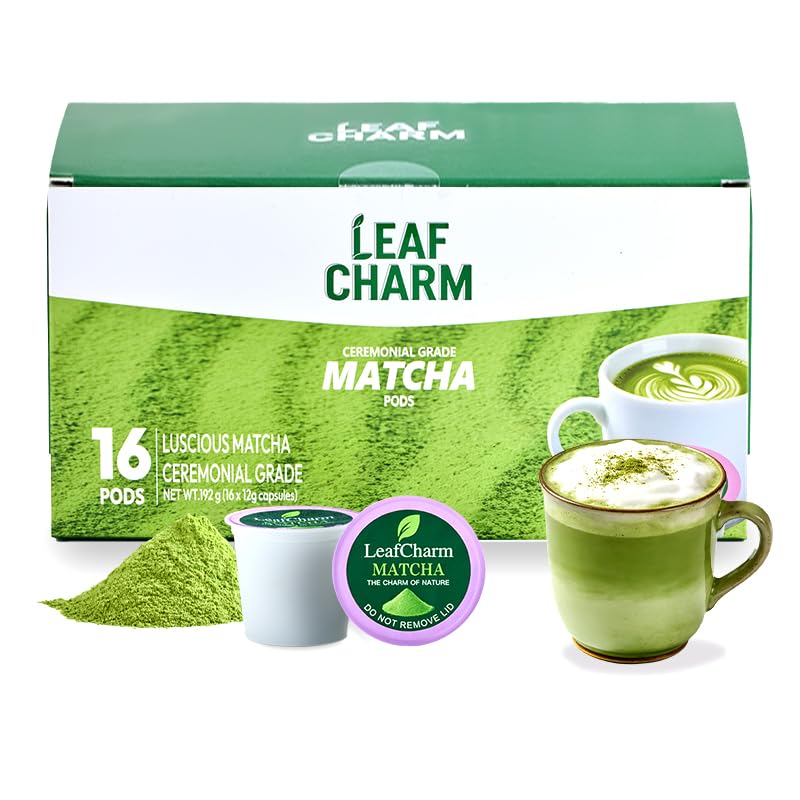 LeafCharm ceremonial-grade matcha pod closeup showing vibrant color and smooth texture for ritual prep.