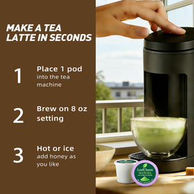 LeafCharm Keurig-compatible pod; quick, mess-free cup.