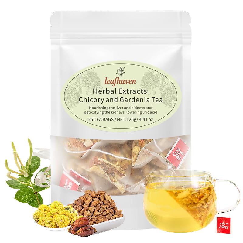 LEAFHAVEN Chicory and Gardenia Tea bag close-up for a gentle digestion-friendly brew.