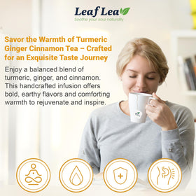 LeafLea cup steep shows rich color and soothing aroma in a caffeine-free brew.