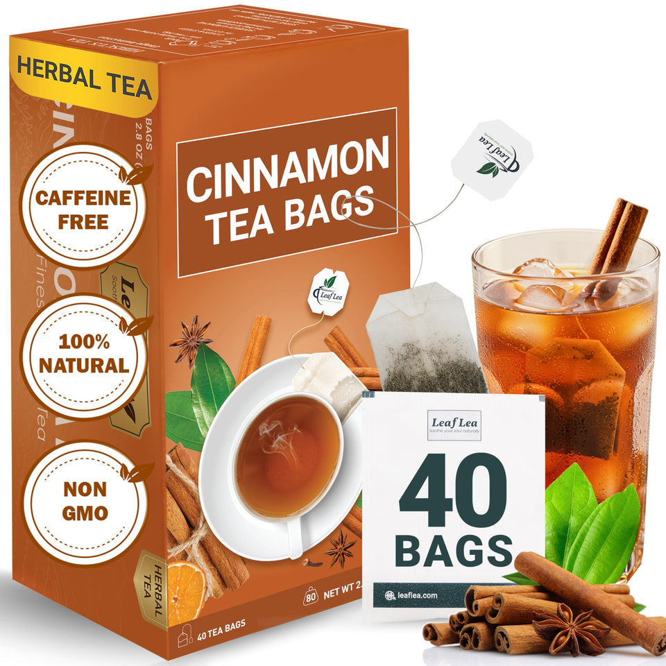 LeafLea 40 Cinnamon Tea Bags box, convenient packaging for daily use.